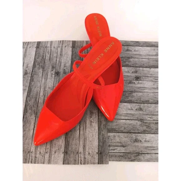 Anne Klein iFlex Bright Orange Patent Pointed Toe Slingback Kitten Heels 5.5 - Picture 10 of 10